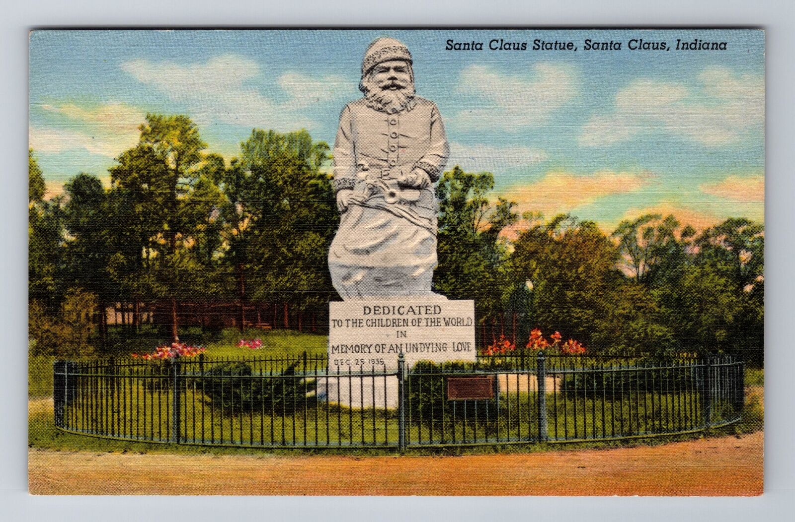 Santa Claus IN-Indiana, Santa Claus Statue, Antique Vintage Souvenir Postcard