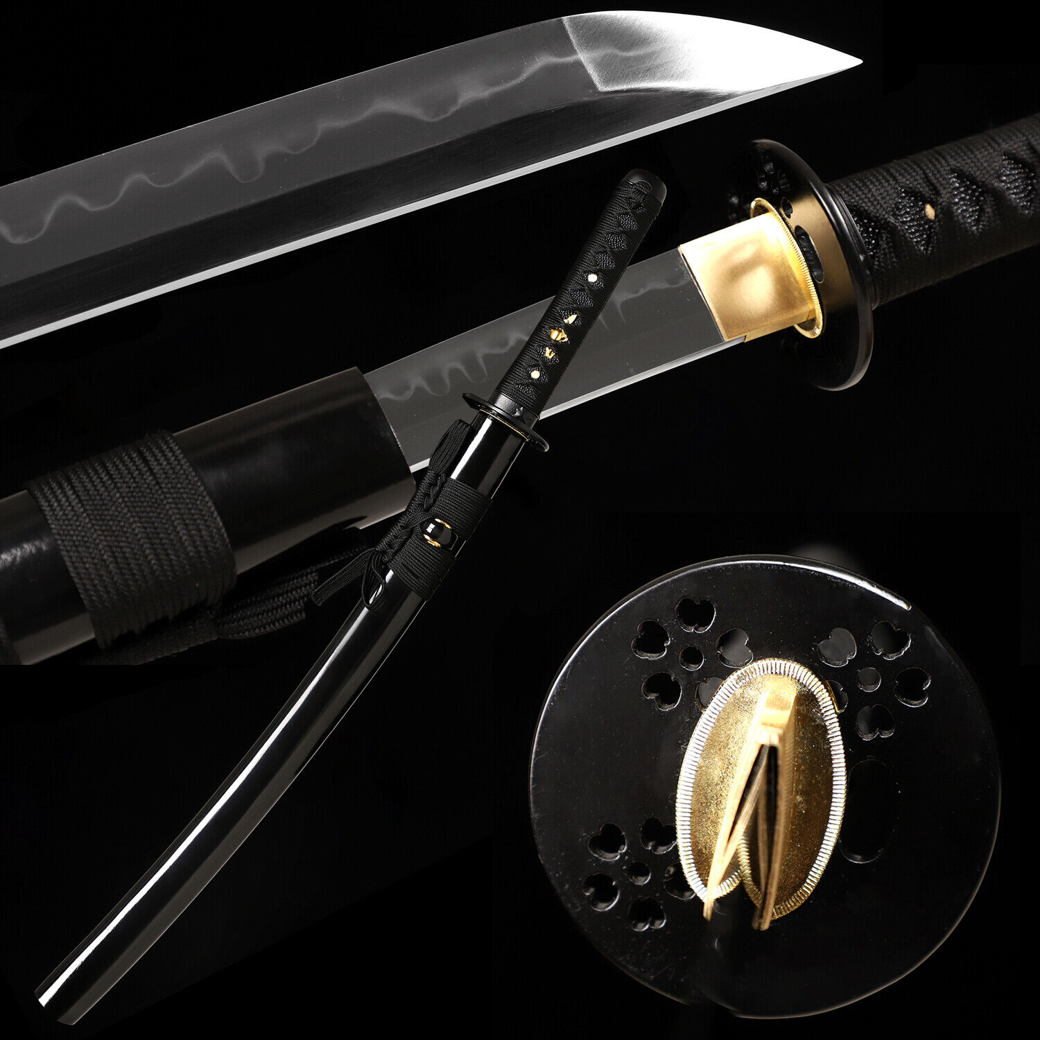 Japanese Wakizashi Clay Tempered T10 Carbon Steel Real Hamon Katana Sharp Sword