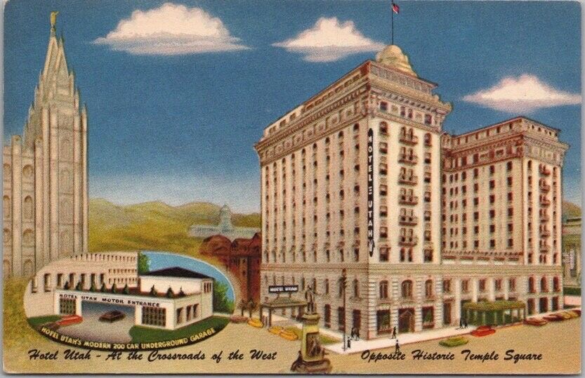 c1950s SALT LAKE CITY Utah Postcard HOTEL UTAH Artist\'s Street View / Curteich