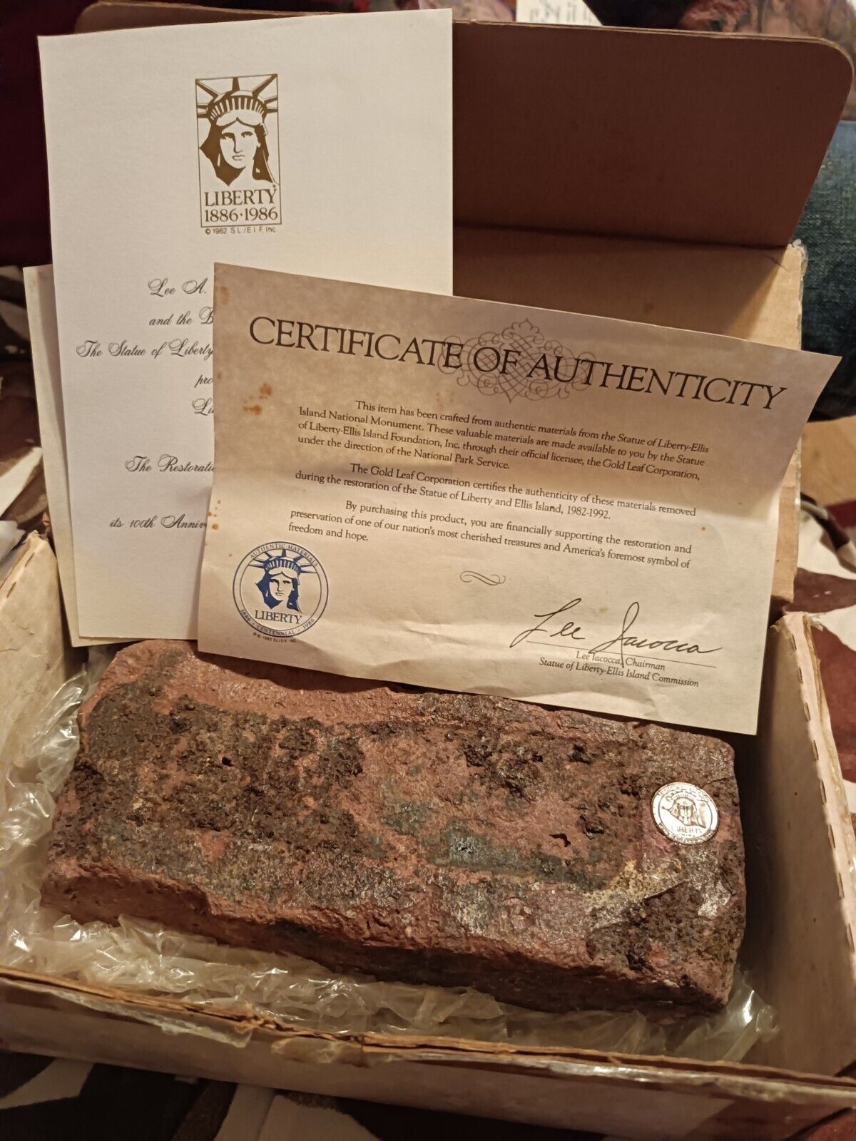 Original Brick From 1886 Statue Of Liberty, With Coin Rare