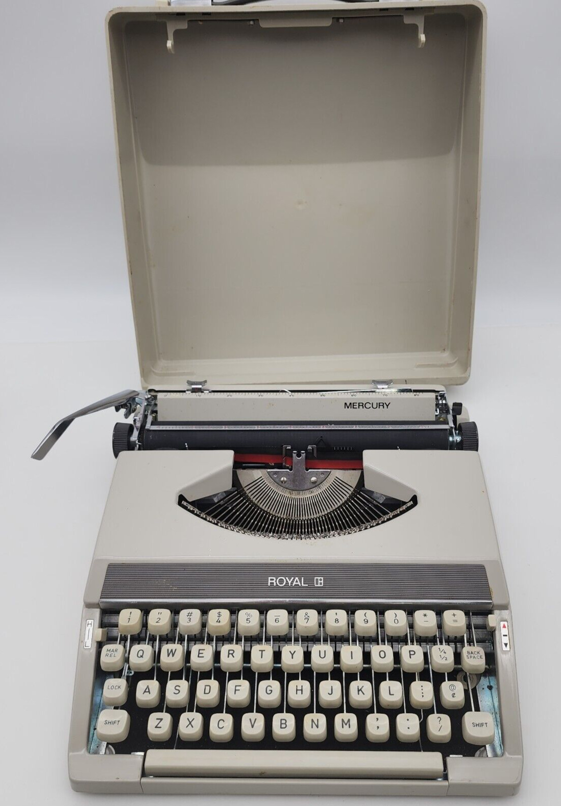 Vintage 1970s Royal Mercury Typewriter Portable w/ Cover Case Clean Works GVC