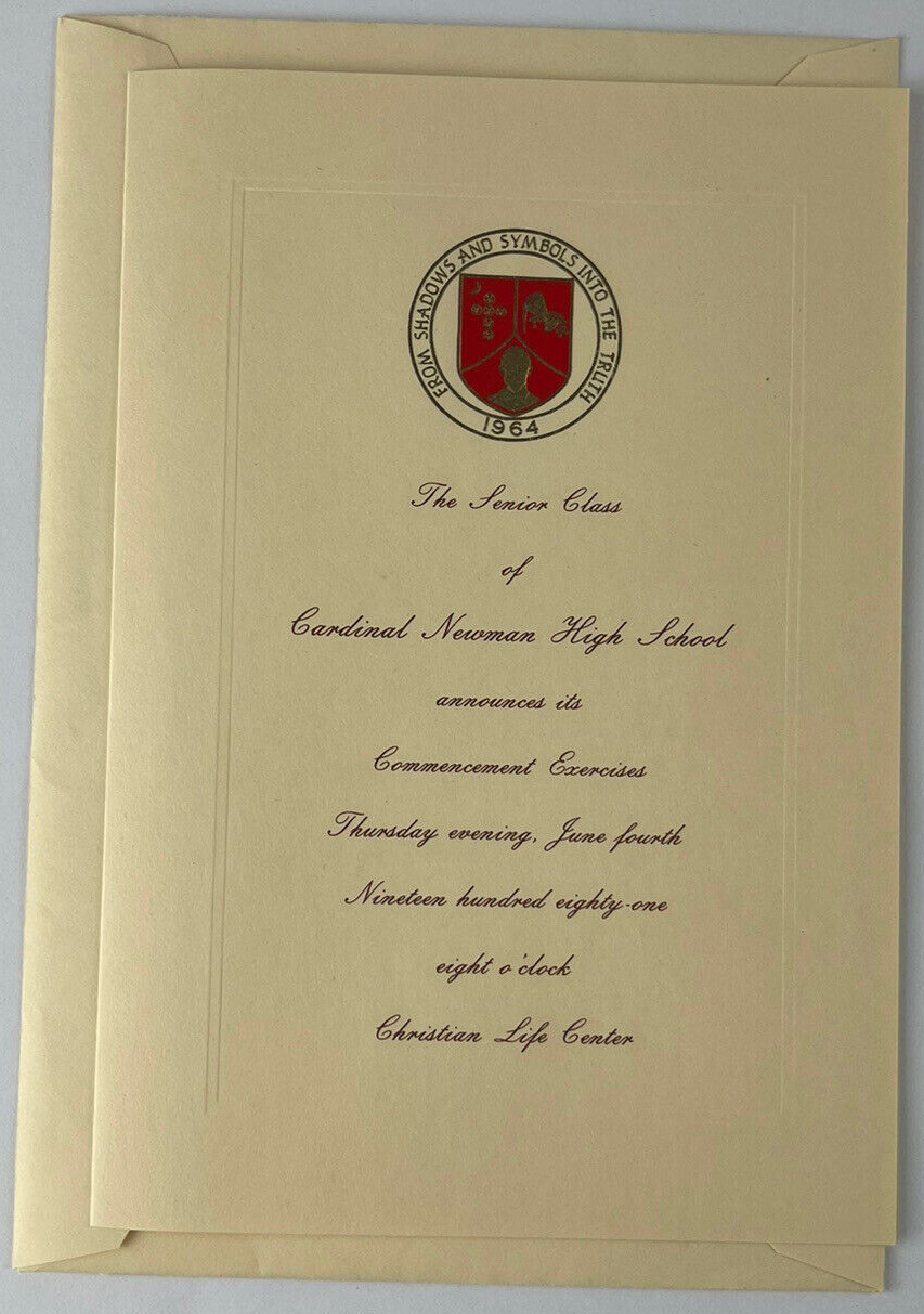 Vintage Cardinal Newman High School Commencement Exercises Greeting Card Unused