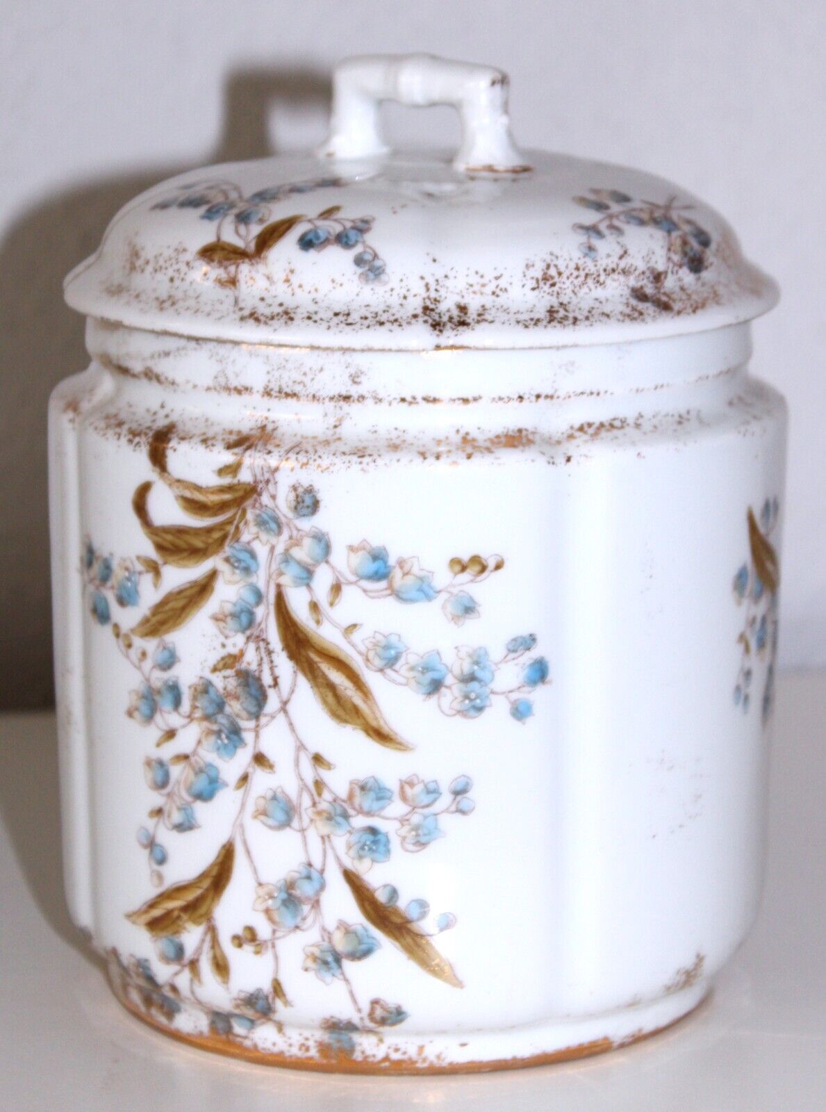 Antique Leonard Vienna Porcelain Jar Blue Flowers Gold Leaves Raised Enamel