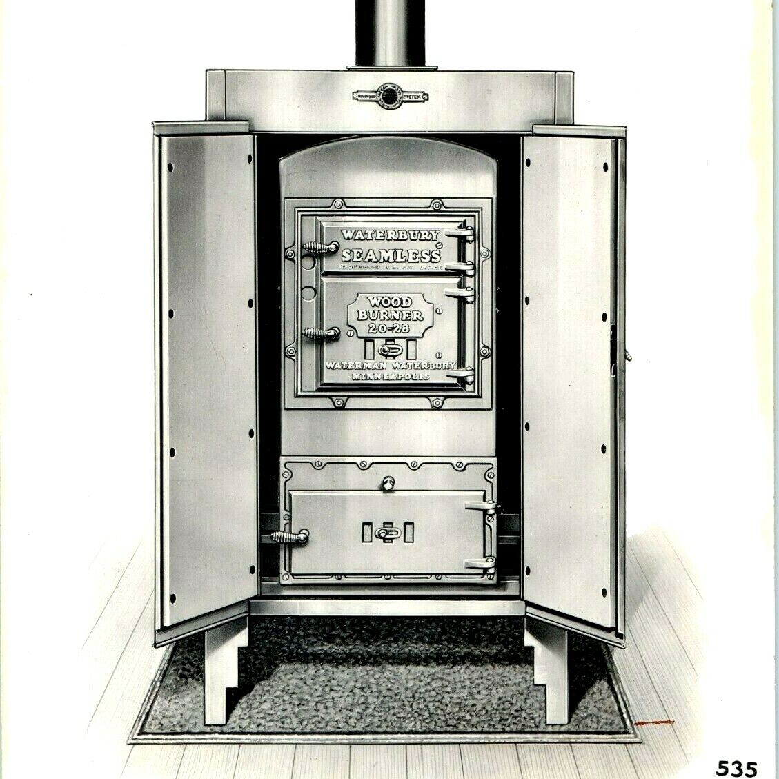1920s Waterman Waterbury Wood Burner Furnace Real Photo Drawing Salesman Ad 4 2S
