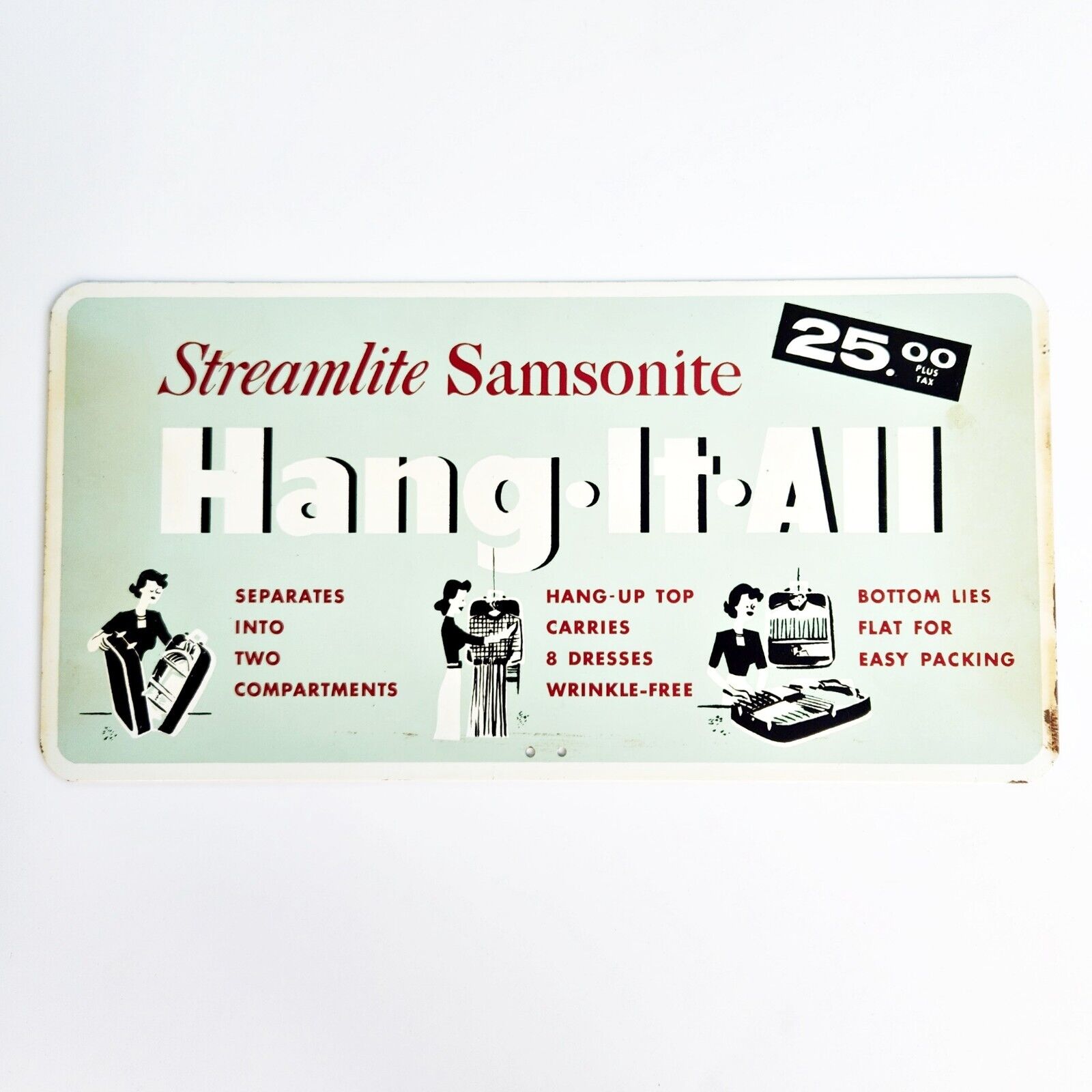 RARE 1950s Vintage Streamlite SAMSONITE Advertising Sign Suitcase DOUBLE SIDED