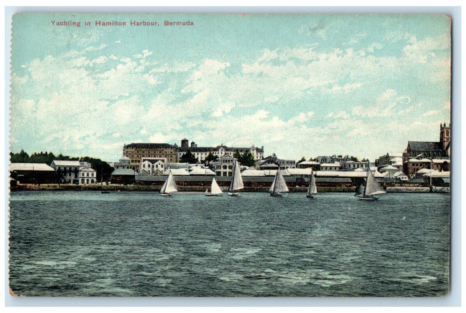 c1910 Yachting in Hamilton Harbour Bermuda Antique Unposted Postcard