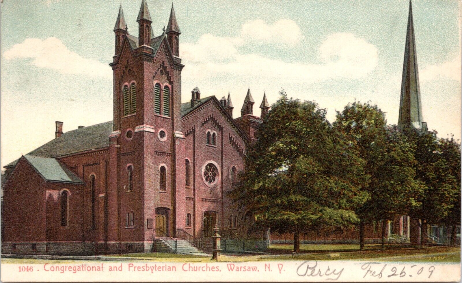 C.1909 Warsaw NY Congregational & Presbyterian Church New York Postcard A419