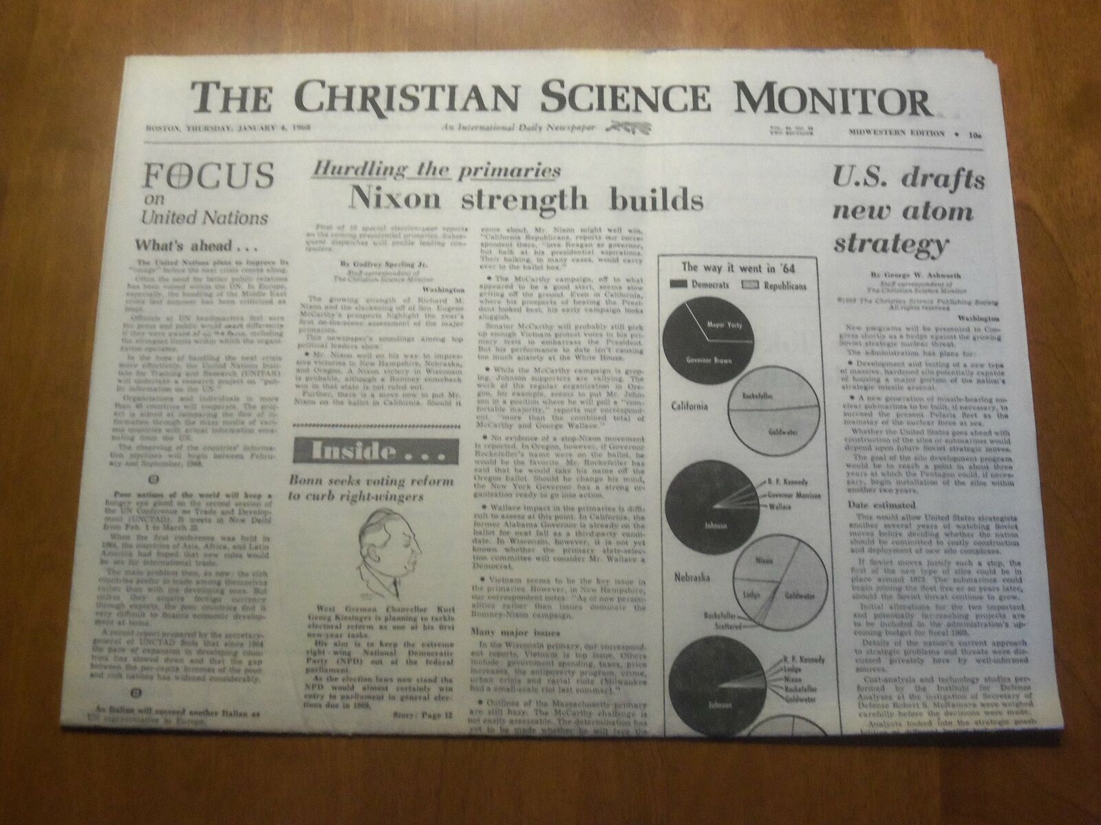 1968 JAN 4 THE CHRISTIAN SCIENCE MONITOR - NIXON STRENGHT BUILDS - NP 4616