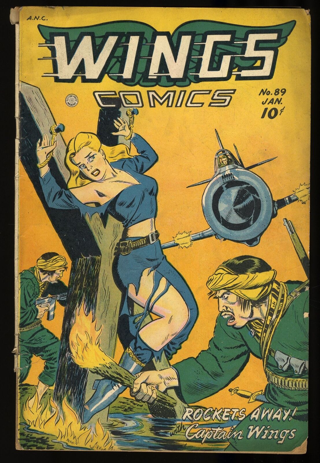 Wings comics #89 GD- 1.8 Bob Lubbers Cover Bondage Cover Fiction House 1948