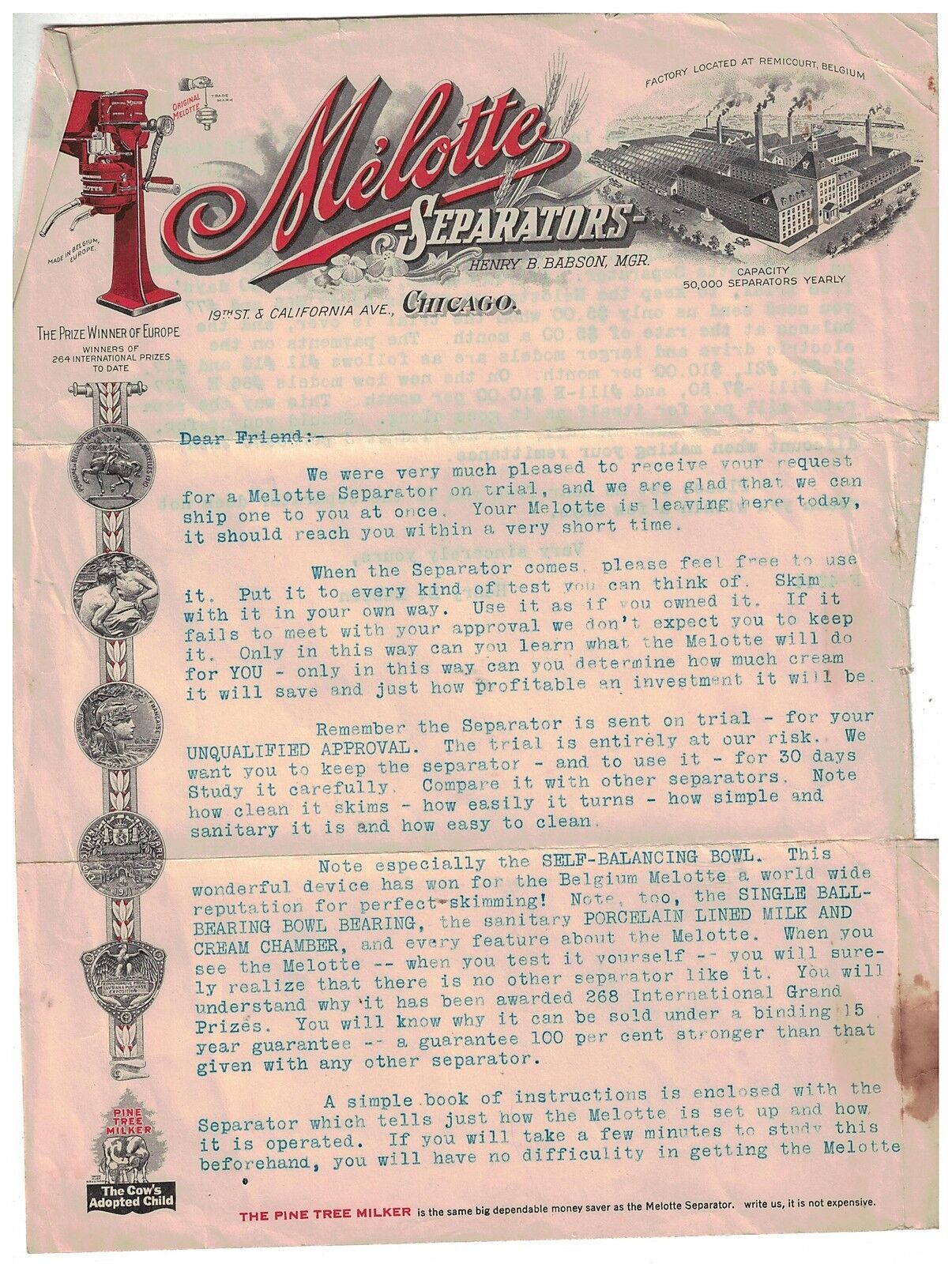 Vintage 1920s-30s Melotte Cream Separator letterhead