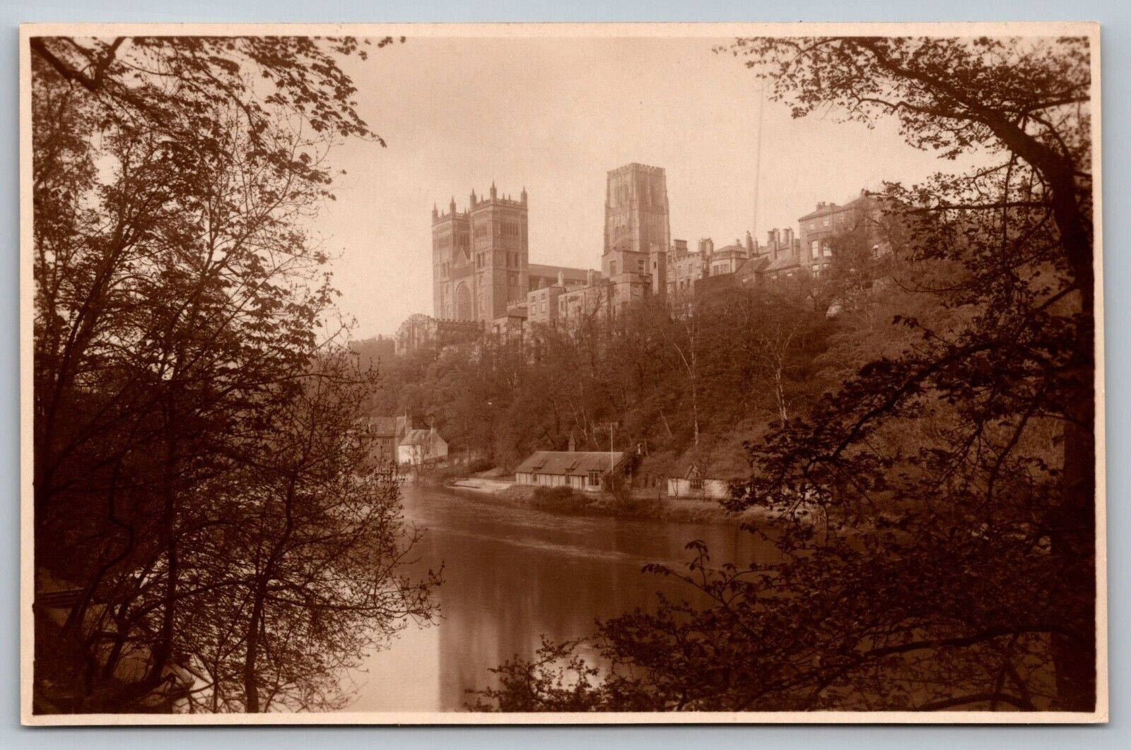 Postcard Durham Cathedral View From Across The Lake England RPPC Real Photo 
