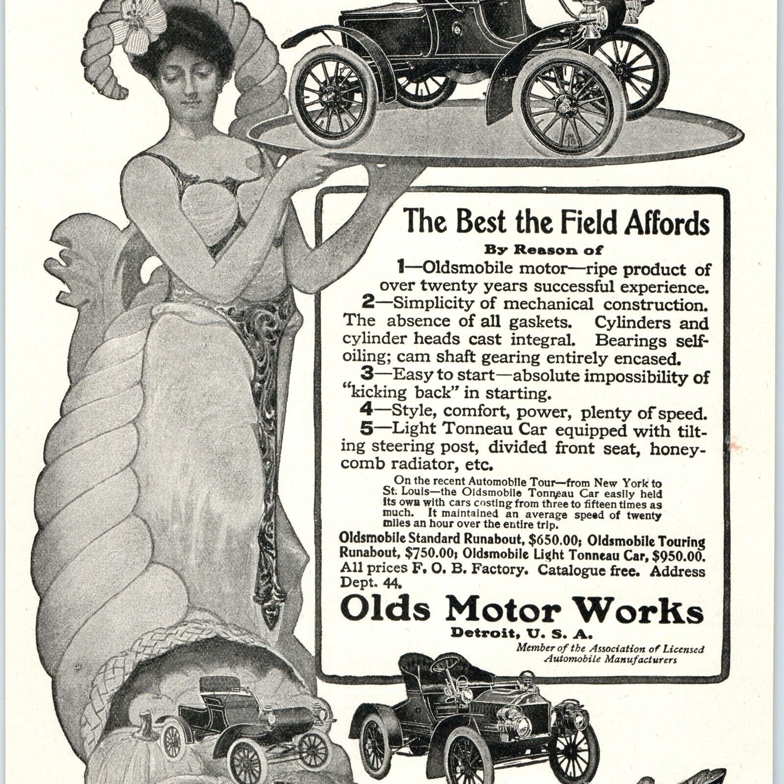 1904 Oldsmobile Auto Autumn Print Ad *Cornucopia Lady* Thanksgiving Original 1A