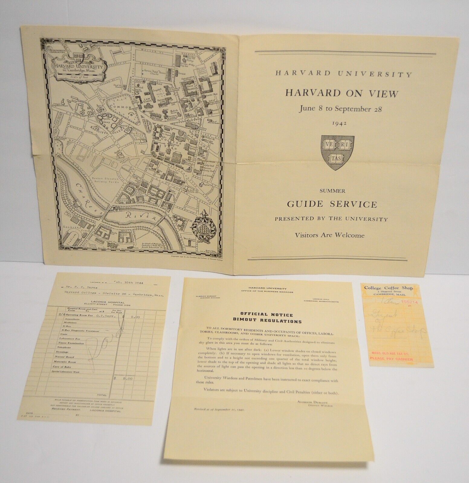 1942 Harvard University On View Guide Service Map + WWII Lights Out Order Vtg