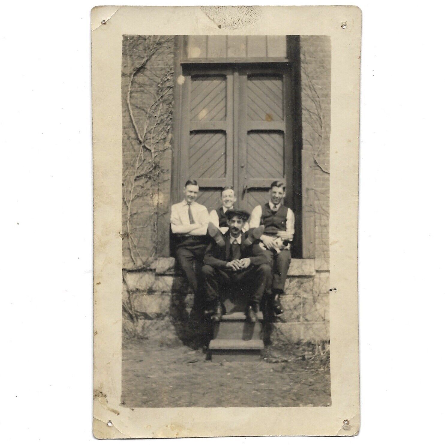 Antique Photo Handsome Funny Men Legs Up On Guys Shoulders C1920 Gay Interest