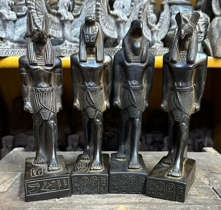 RARE ANCIENT EGYPTIAN ANTIQUES 4 Black Statues God Anubis, Apep, Seth & Thoth BC