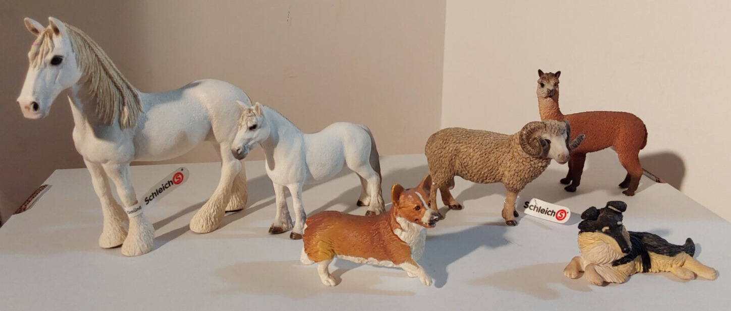 Lot of 6 Animal Figurines Figures Schleich Horse Dog Sheep Alpaca