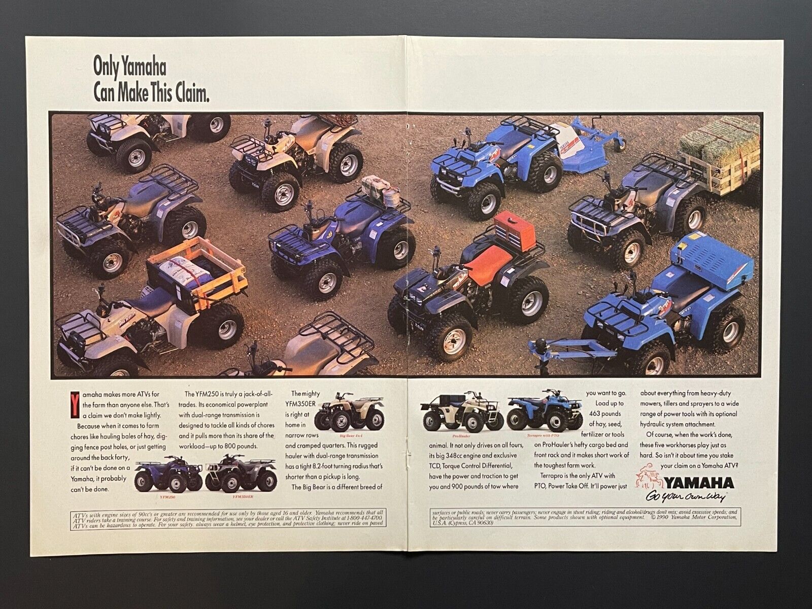 Original 1990 Yamaha YFM Series ATV - Original Print Advertisement (17in x 11in)