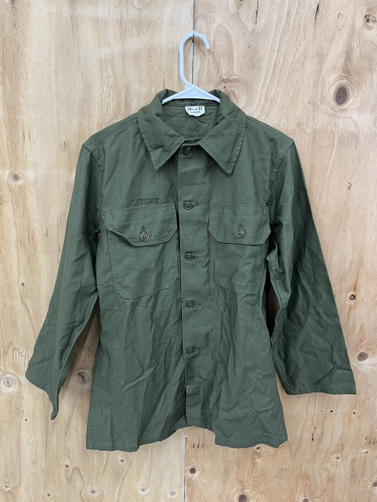 Korean War 1950s US Army OG 107 olive green COTTON SATEEN Shirt Long Sleeve