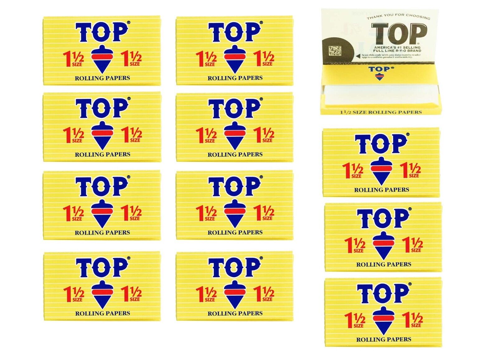 AUHTENTIC 11/2 Top Fine Gummed Cigarette Rolling Papers 12 Booklets