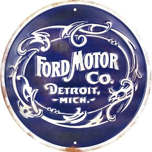 12 in. FORD Motor Company Detroit Michigan Retro Round Tin Metal Sign