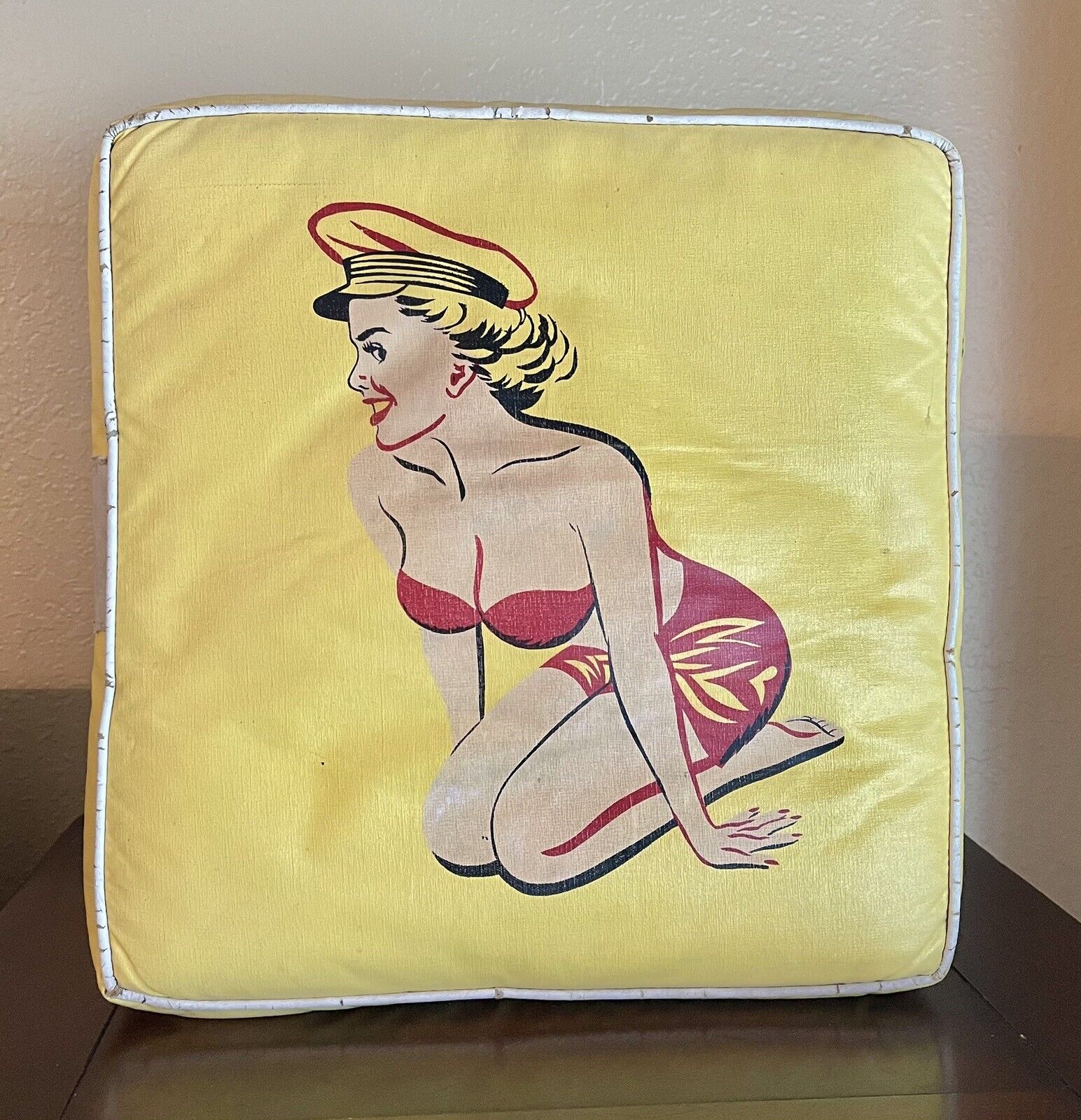 Vintage RARE 1950’s Boat Seat Cushion with Awesome Graphics & Vibrant Color
