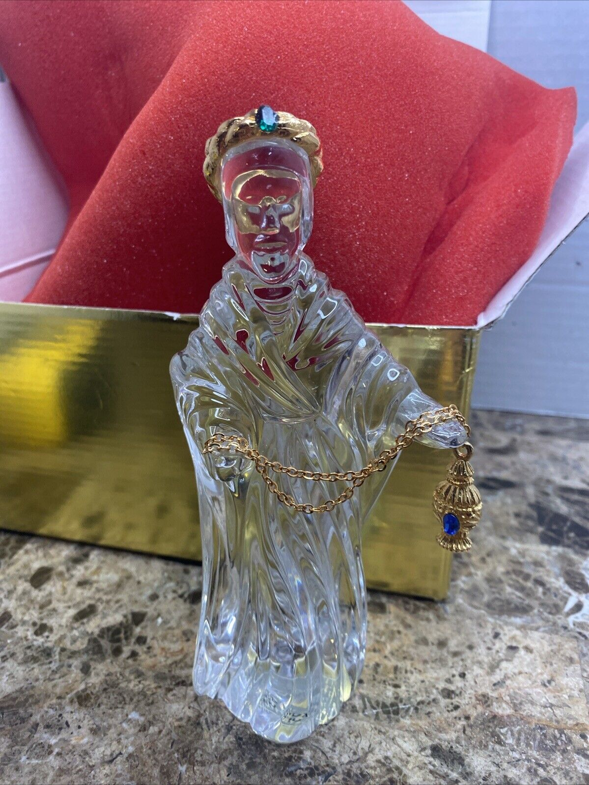 Gorham Crystal Nativity King Balthazar W/ Incense Gold Plated with Jewel in Box