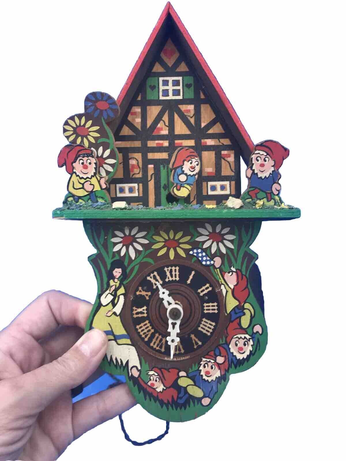 Vintage Snow White And The Seven Dwarves Wooden Cuckoo Clock Germany Parts Only