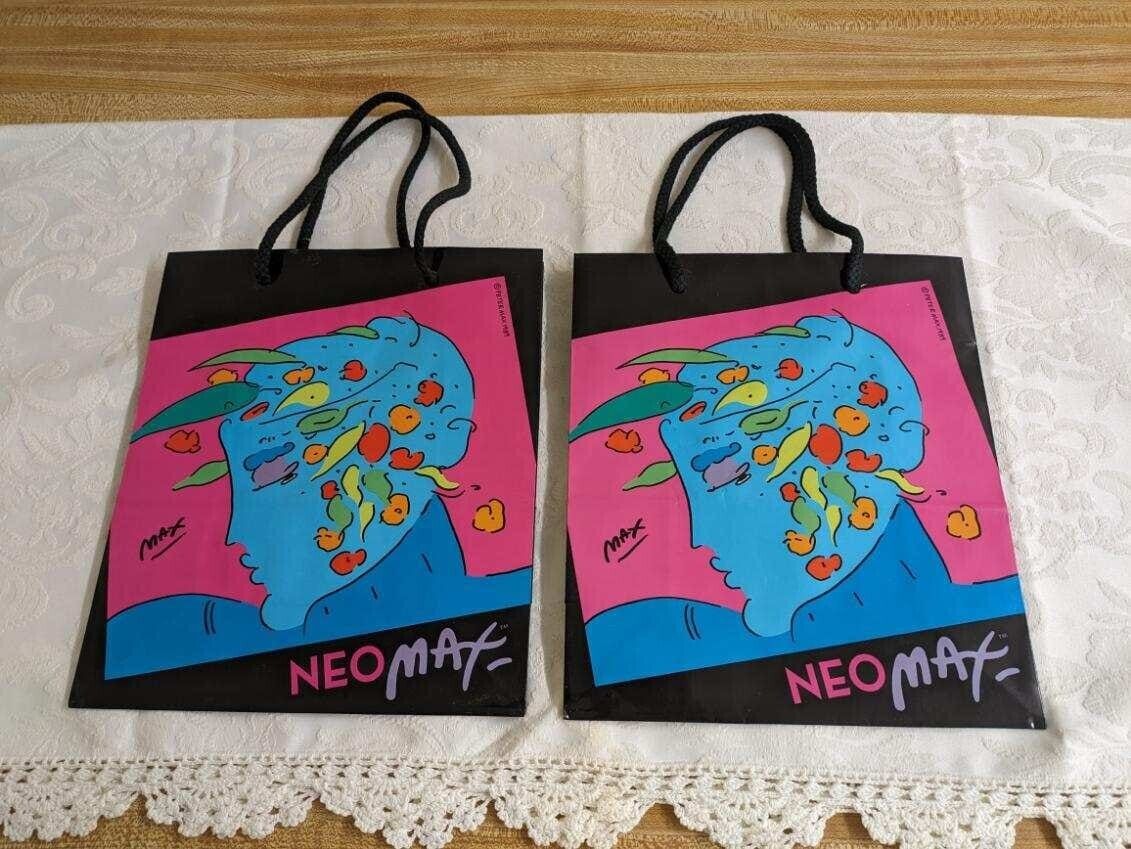 Vtg. Peter Max Neomax 1989 gift bag; Spiegel's pair.