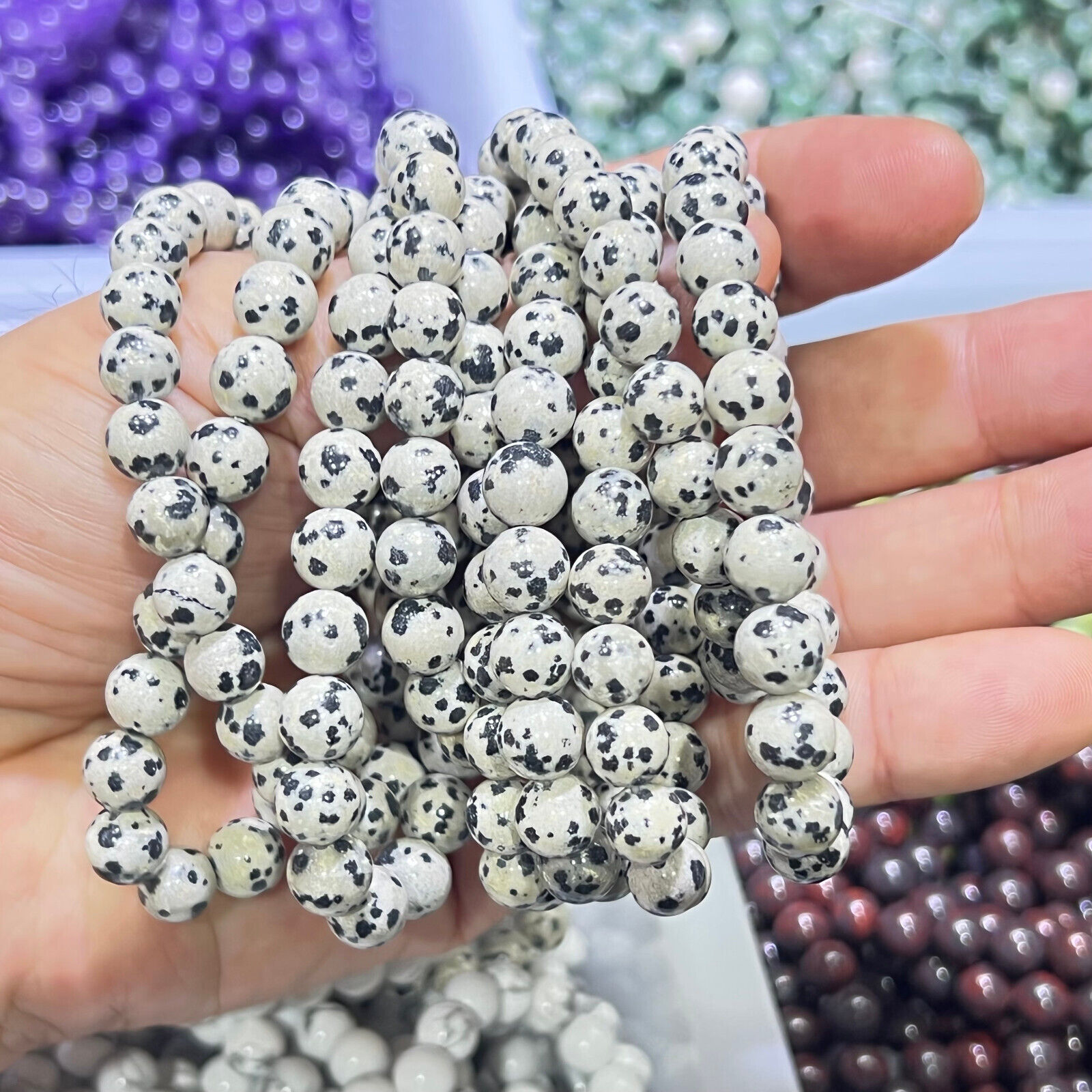 Wholesale Lot 6 Pcs Natural Balmatin 8mm 7.5” Crystal Stretch Bracelet