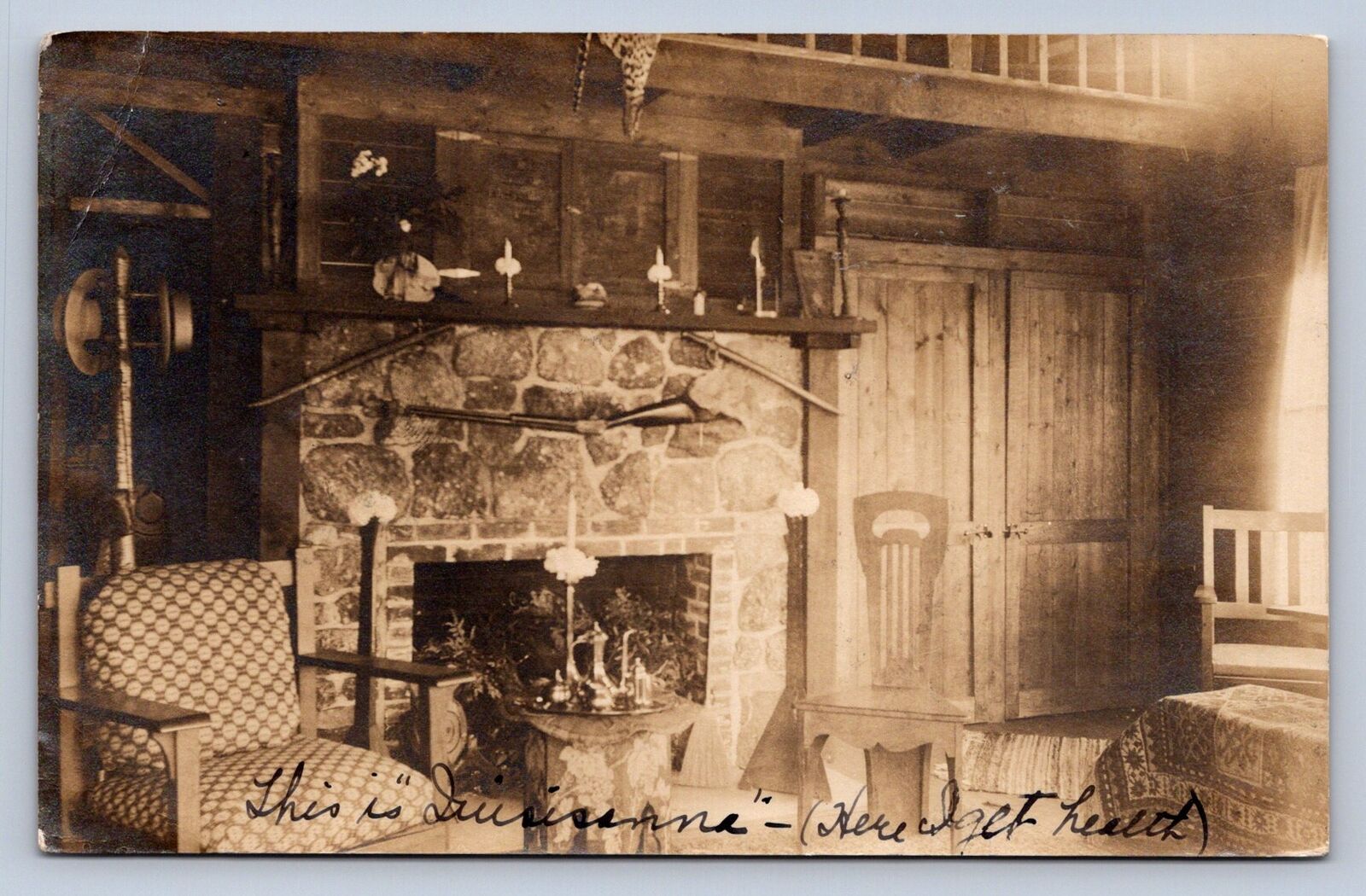 PC1/ Haines Falls New York RPPC Postcard c1910 Interior Quisisana Fireplace 614