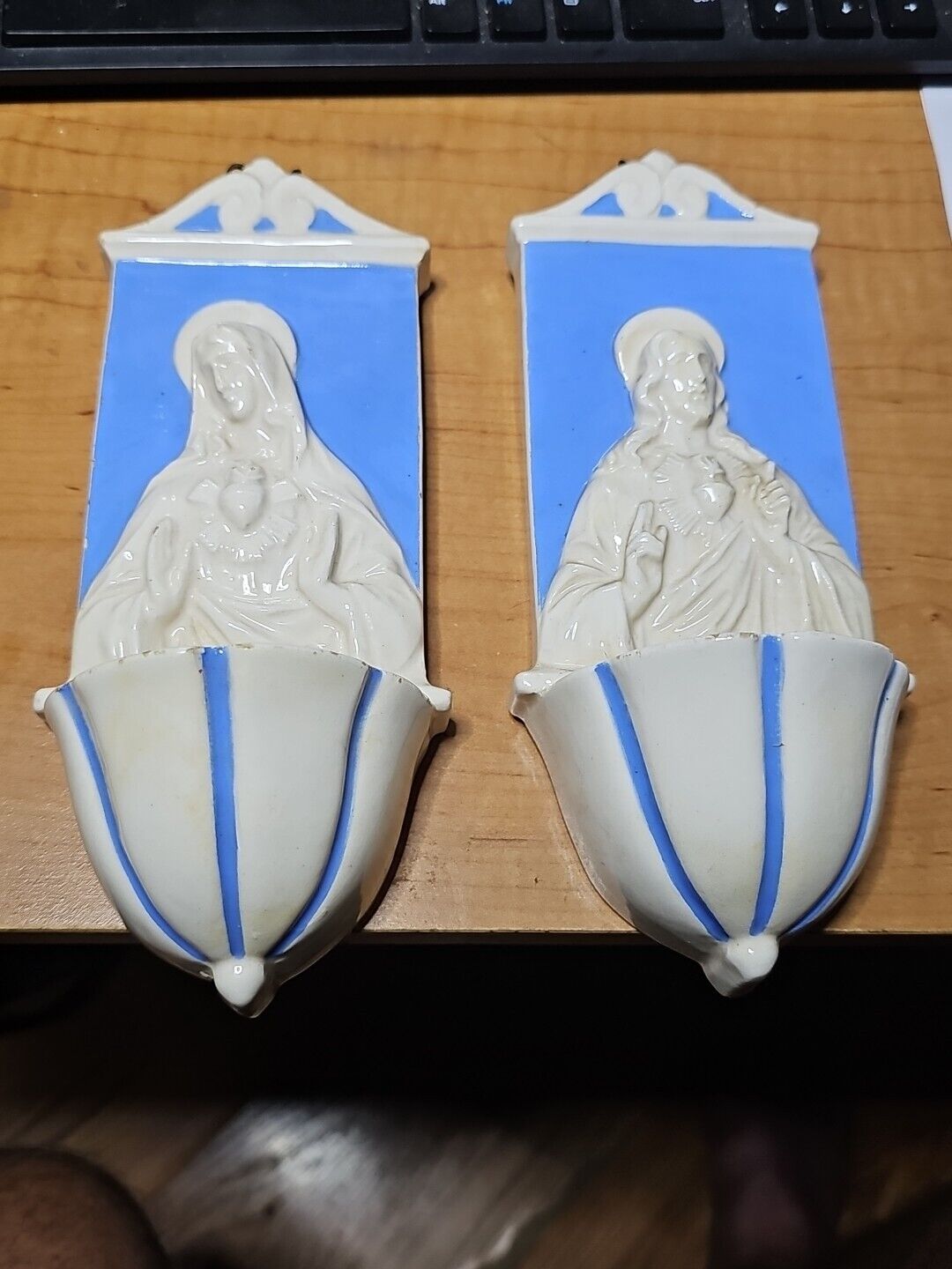Set Of Two Vintage Italian Ceramic Holy Water Stoups
