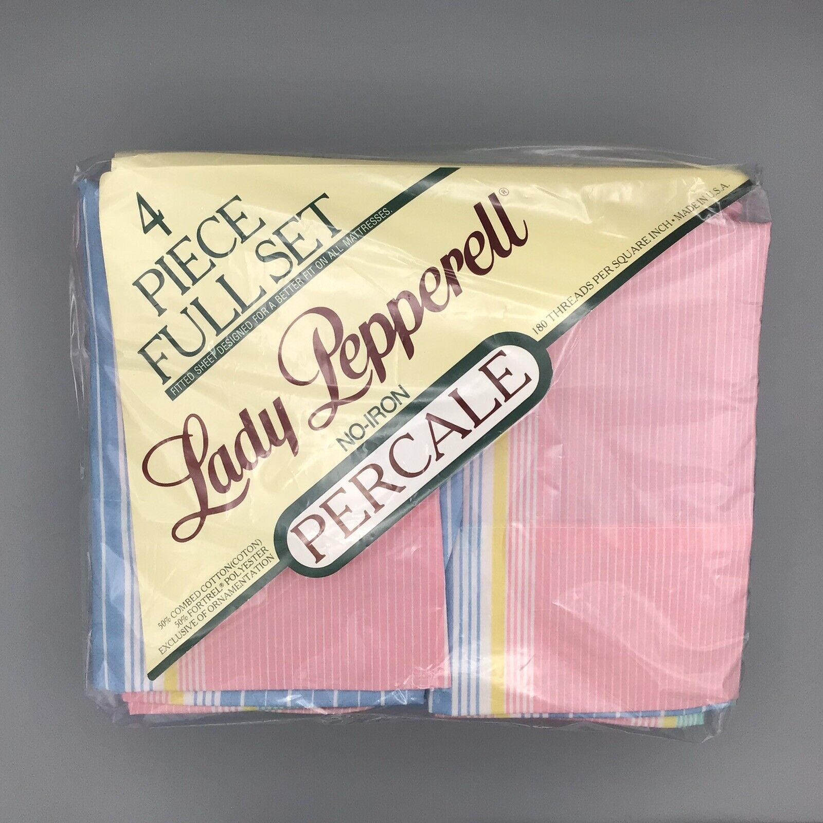 VTG Mip Lady Pepperell 4 Pc Full Sheet Set Parfait Rainbow striped pastel Retro