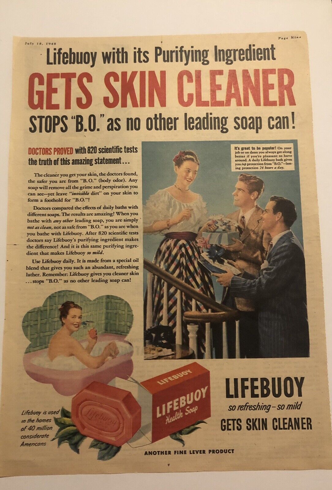 1950’s Lifebuoy Bar Soap Magazine Print Ad