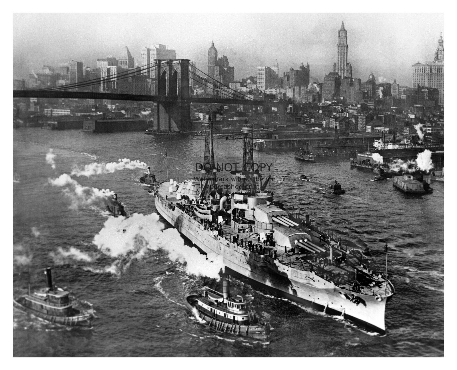 USS ARIZONA NAVY WW2 BATTLESHIP PASSING THROUGH NEW YORK CITY 8X10 PHOTO