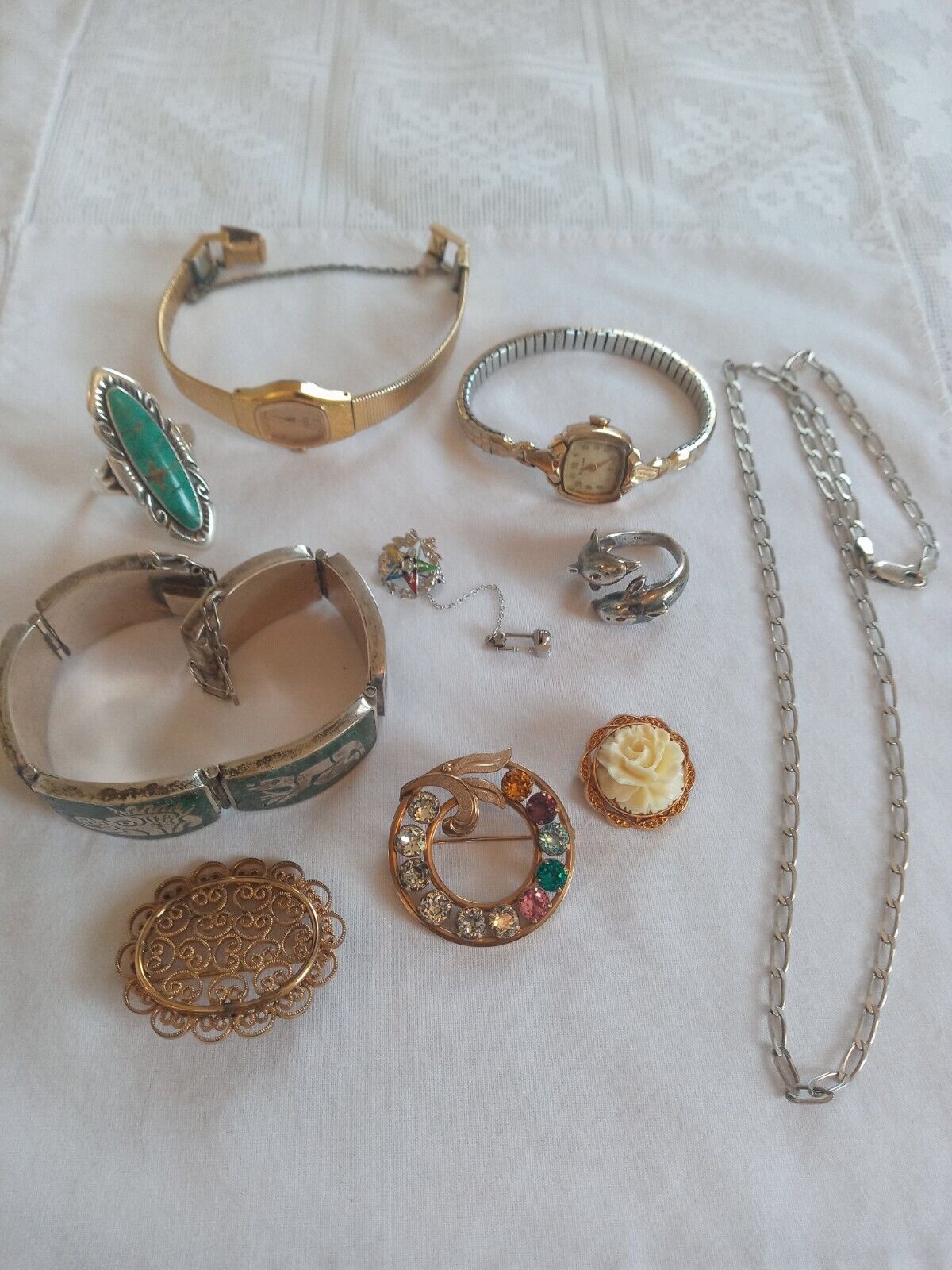 Junk Drawer Lot Jewelry Vintage Watches Gold Filled 925 As Is Sterling Bracelet 