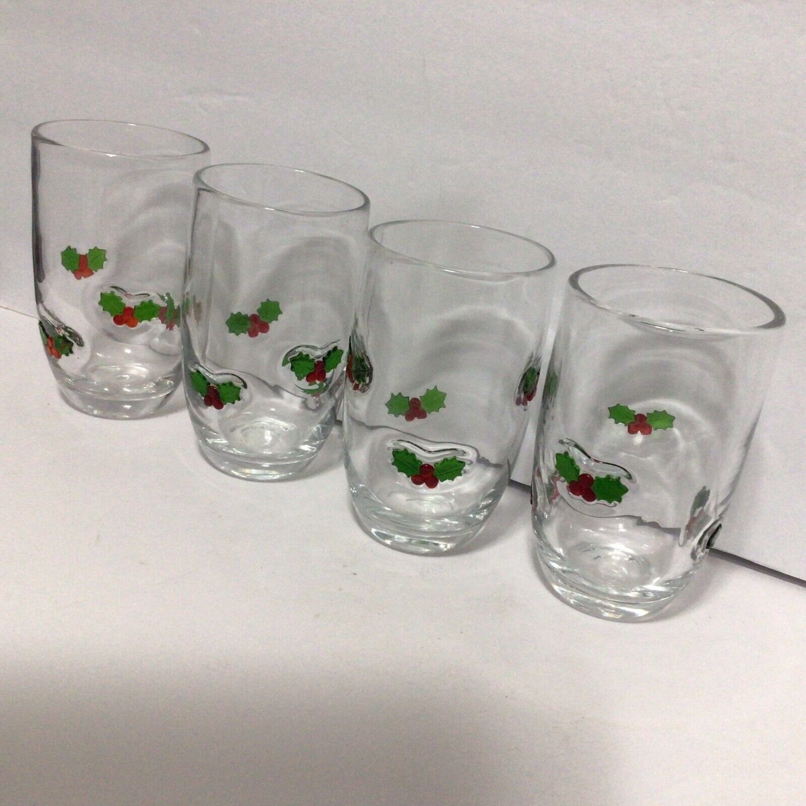 4 Rare Artland Christmas Holly Day Hand Made Holly Embedded Highball Glasses