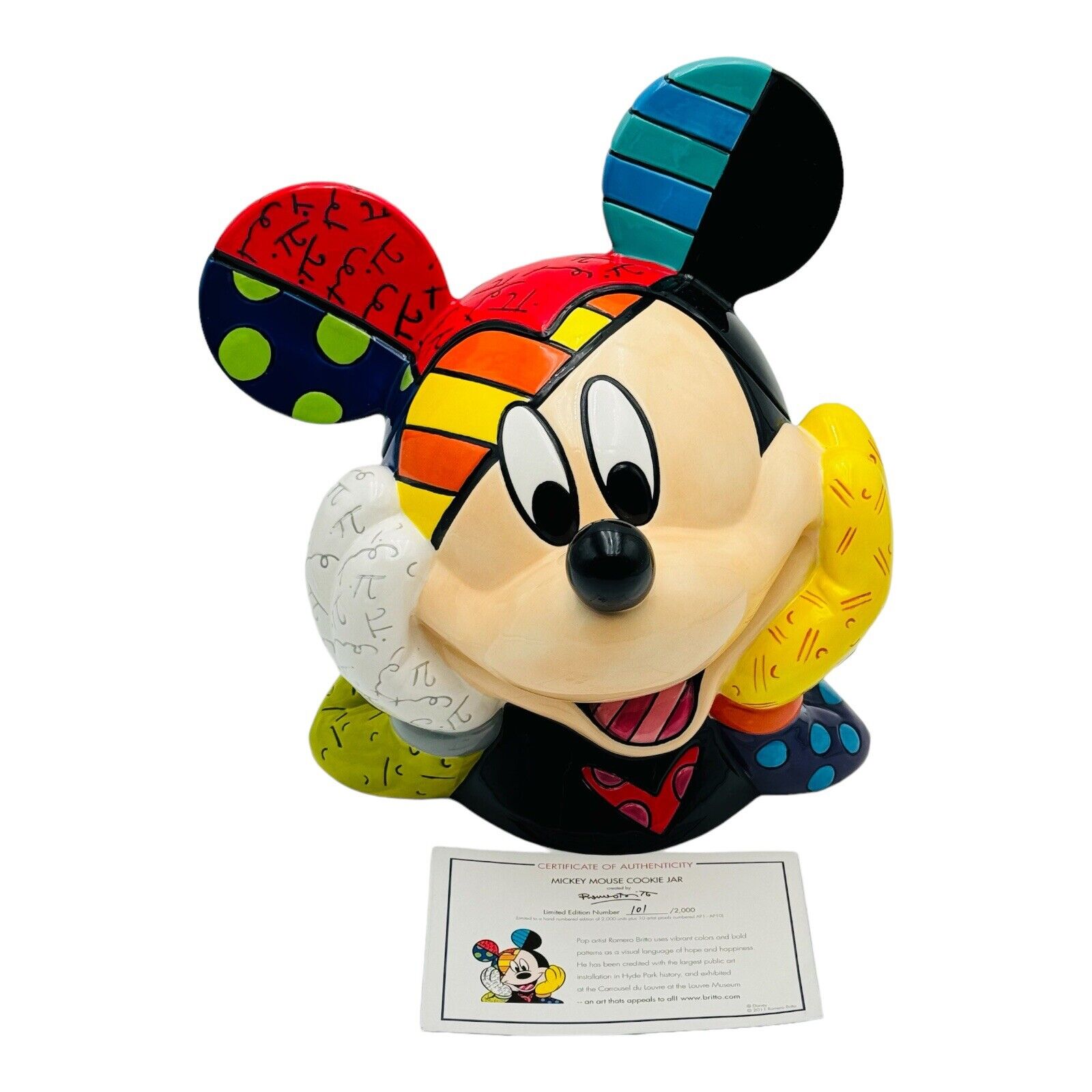 Disney Romero Britto Mickey Mouse Head Cookie Jar LE 101/2000 With COA