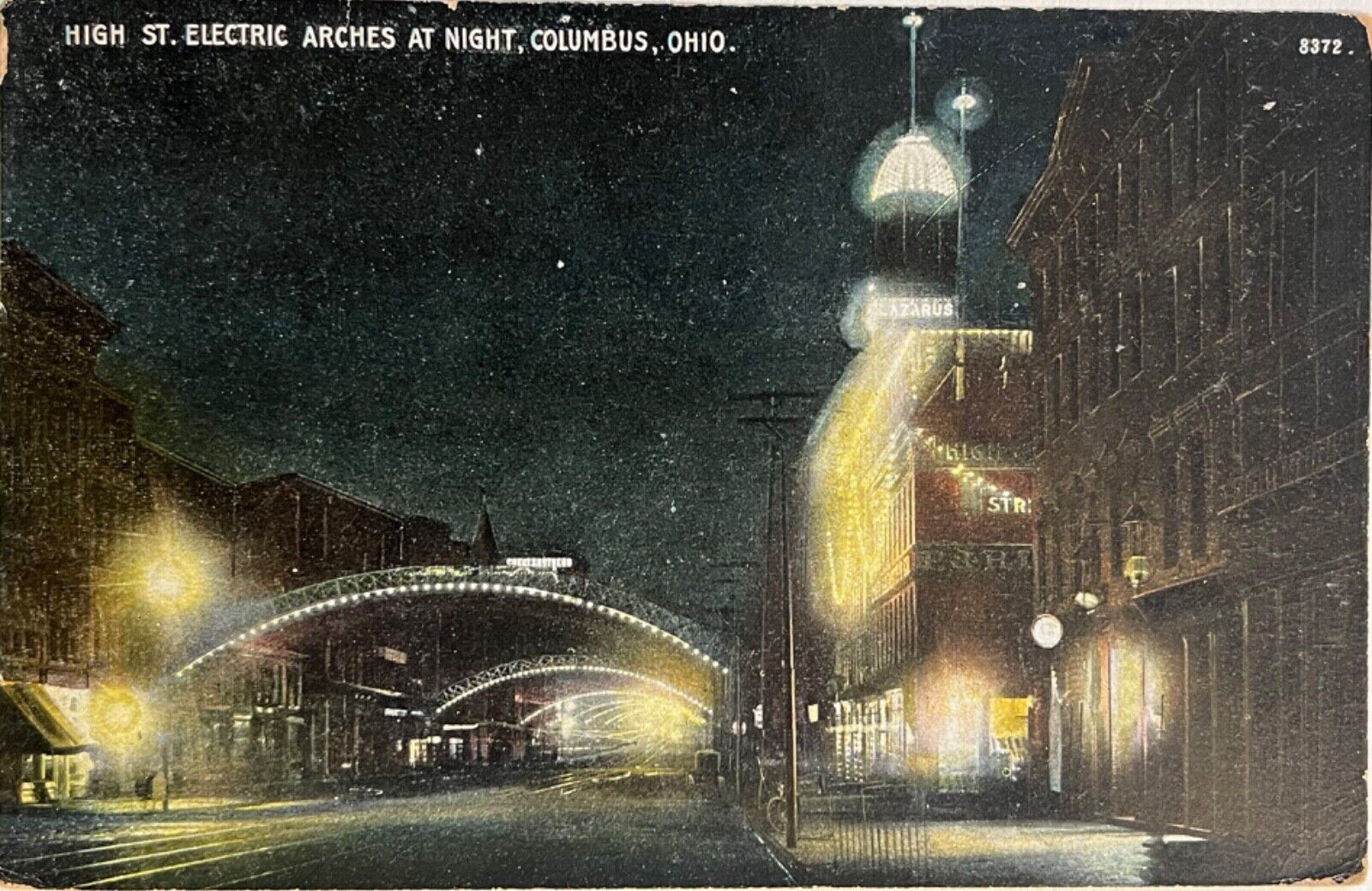 Columbus Ohio High Street Electric Arches Night View Antique Postcard 1908