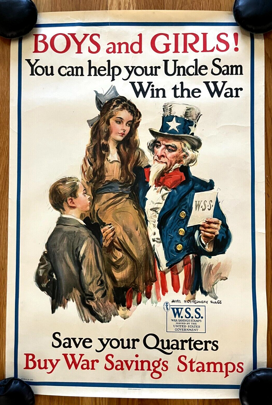 WWI Boys and Girls Save Your Quarters Uncle Sam Poster