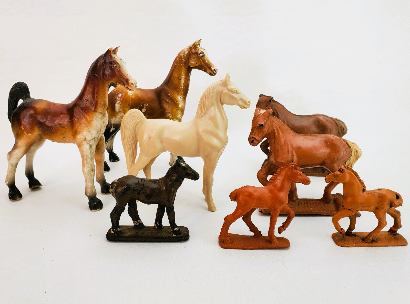 Mixed lot 8 Vintage Hard Rubber Toy Horse AUR-RBUR Work Horse ~ Imperial Toy HK