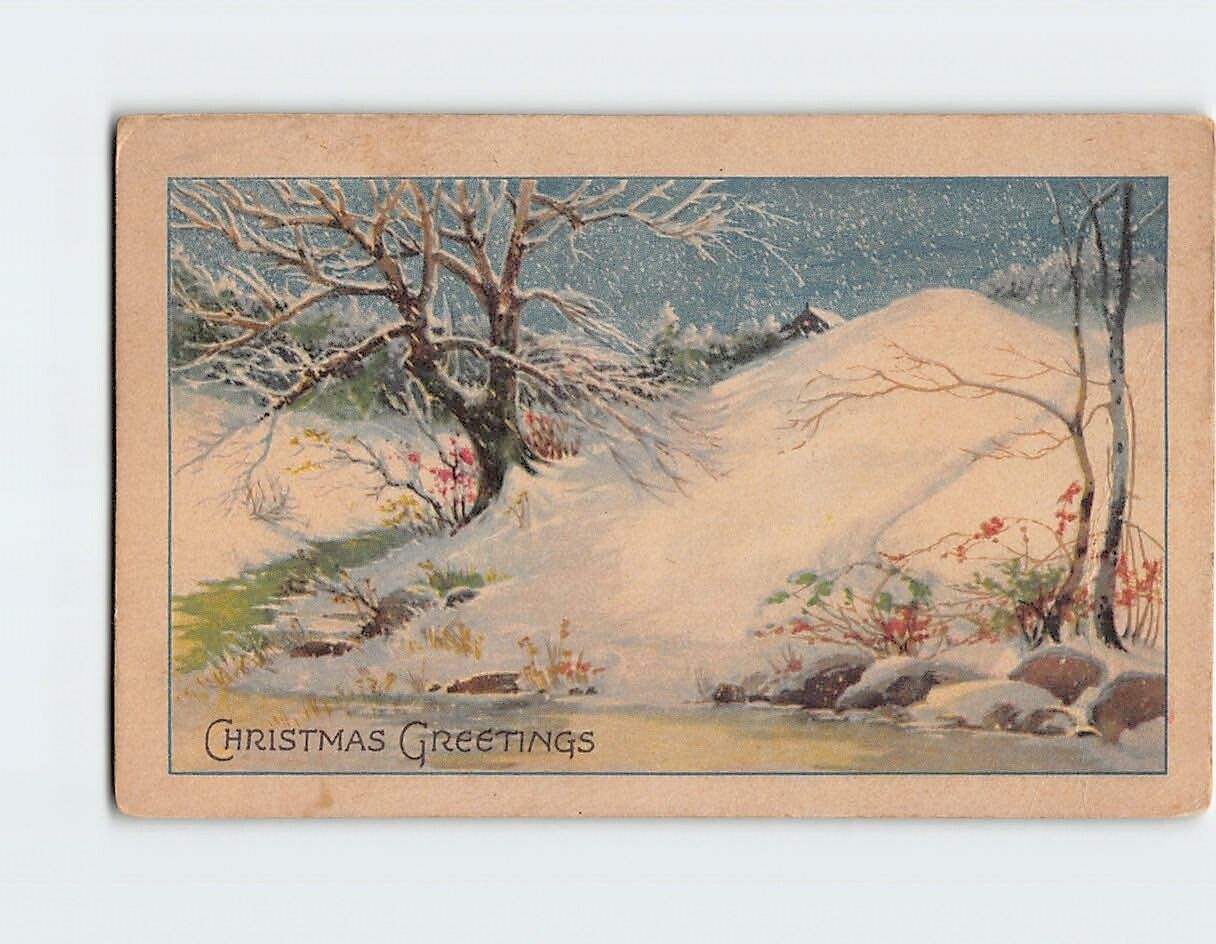 Postcard Winter Scene Christmas Greetings