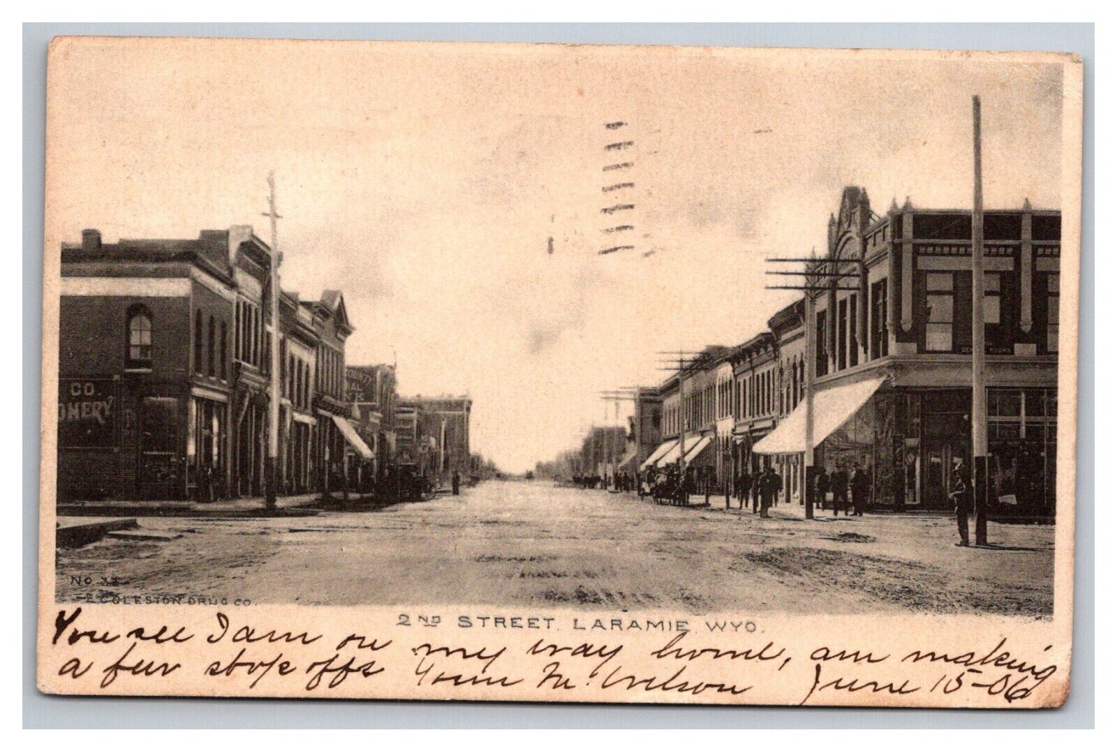 Postcard Laramie Wyoming 2nd Street Scene Downtown