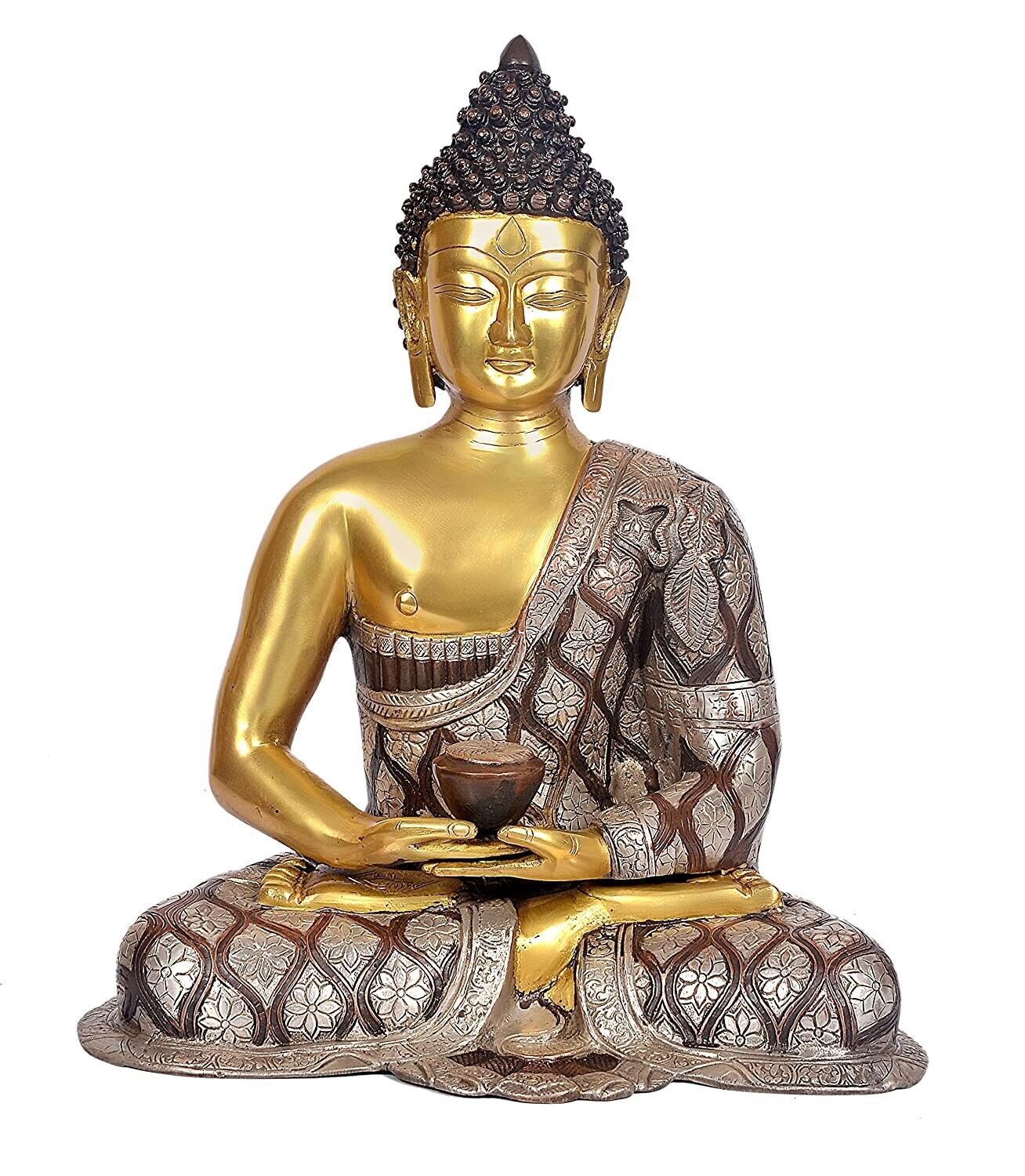 Brass Tibetan God Buddha Statue Buddhism Meditating Idol 17.5\