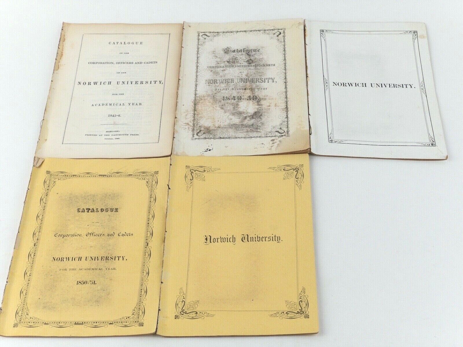 Norwich University Catalogue Officers and Students 1845 1846 1849 1850 - Lot