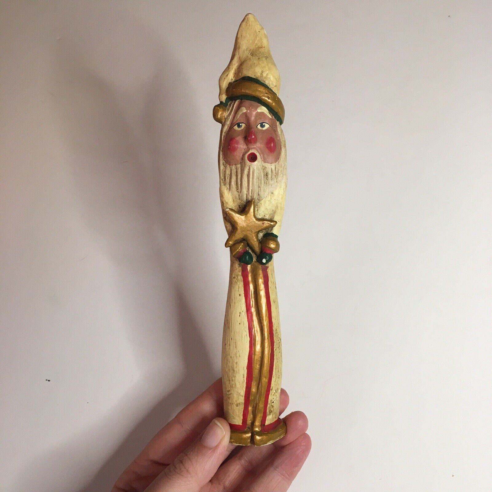 Bill Jauquet Folk Art Santa Pencil Figurine Holiday Decor Holding Star Christmas