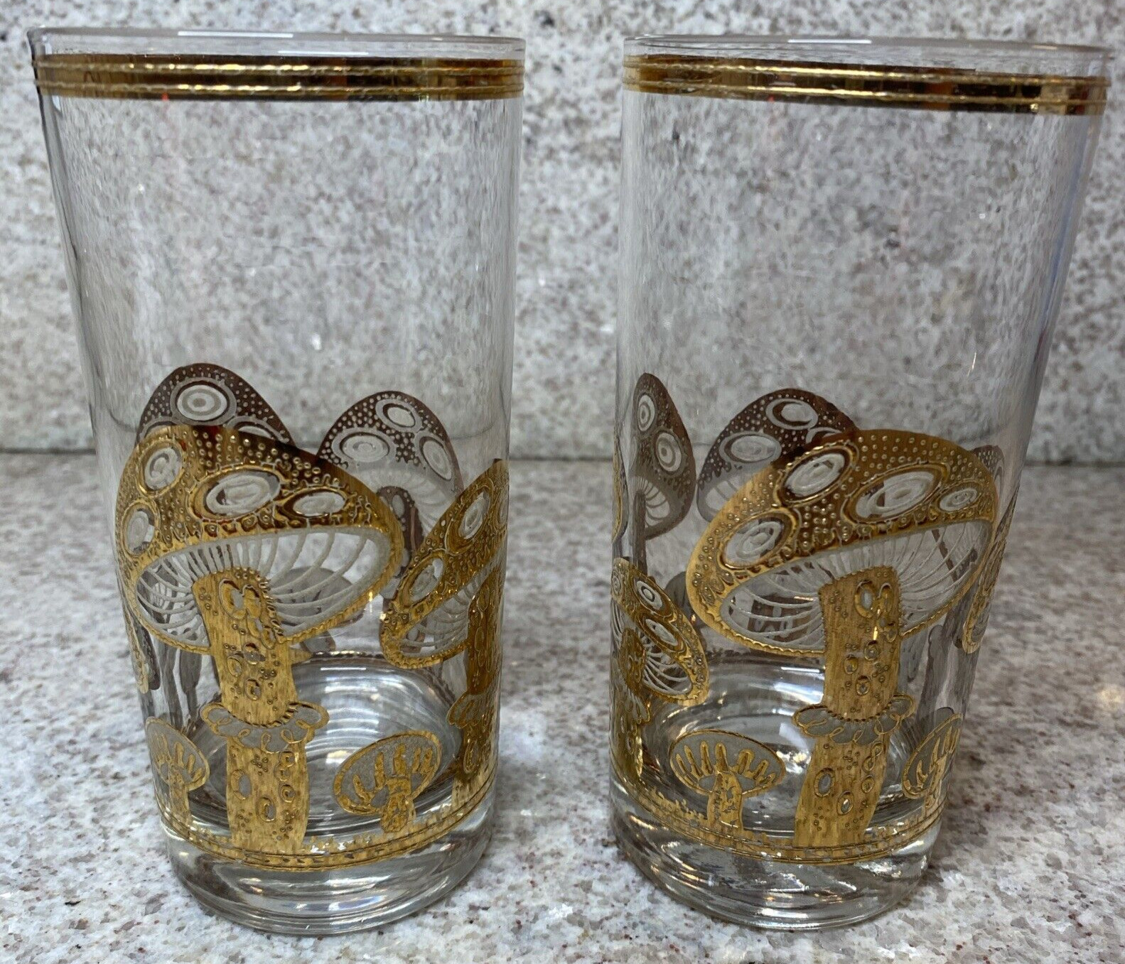 Set of 2 Vintage 1970’s Culver Gold Mushroom 12 oz. Highball Drinking Glasses