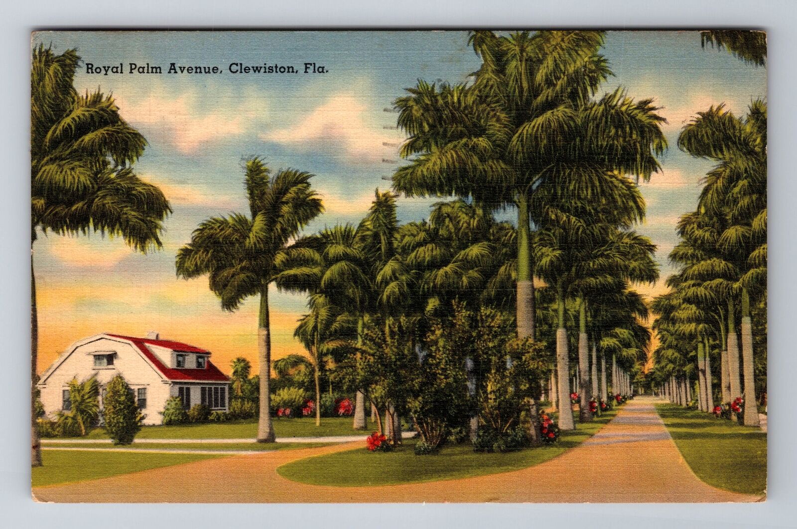 Clewiston FL-Florida, Royal Palm Avenue, Antique Vintage c1952 Souvenir Postcard