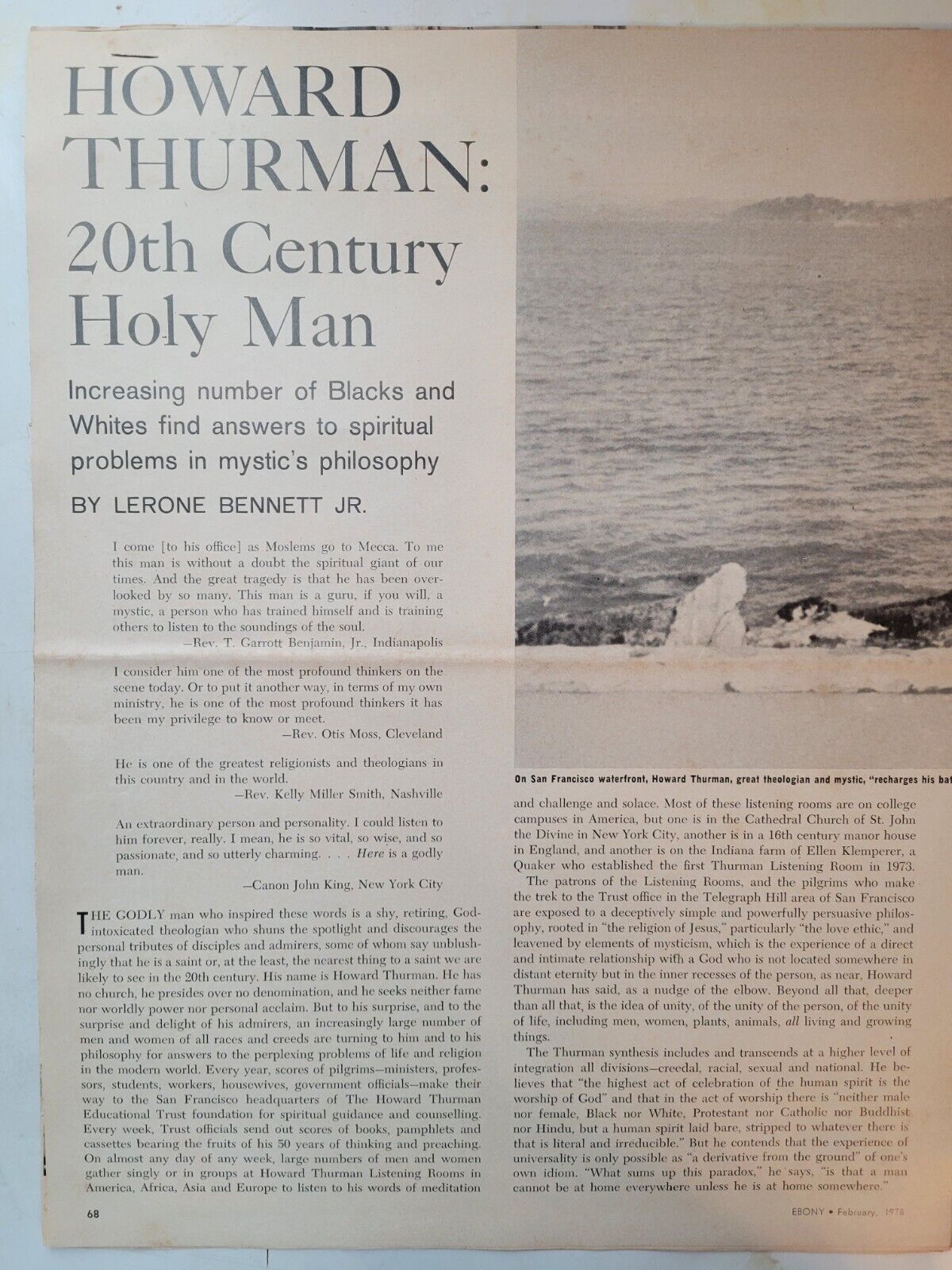 Rare Howard Thurman Article In 1978 Ebony Magazine 20th Century  Holy Man