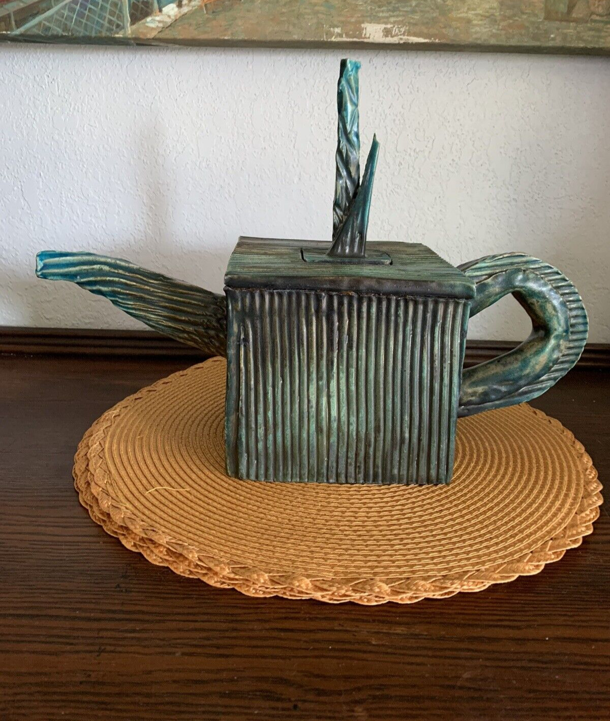 Vintage Early 70's Artisan studio Ceramic Sq Tea Pot Original Design Rare Signed