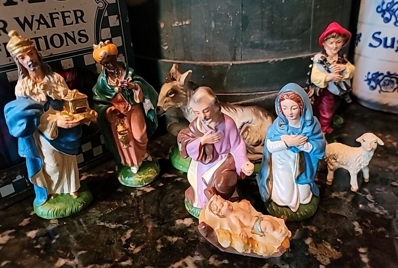 Vintage 1950s Christmas Nativity CRECHE Figures 9 Papier Mache Italy Painted